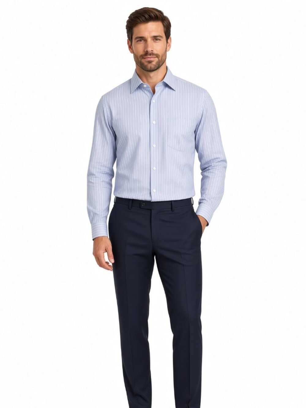 Eagle Shirtmakers Blue White Stripe Dress Shirt